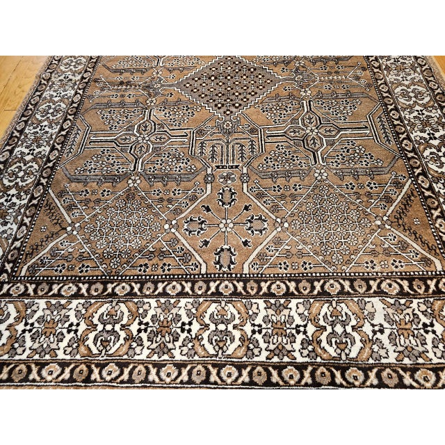 Persian Vintage Persian Bakhtiari Rug, Hand-Knotted Wool, Allover Geometric Pattern, Camelhair & Ivory, 8x11 For Sale - Image 3 of 18