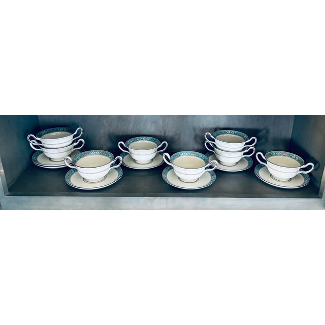 Wedgwood "Turquoise Runnymede" Footed Soup Cups & Saucers Set- 12 Pieces For Sale - Image 12 of 12