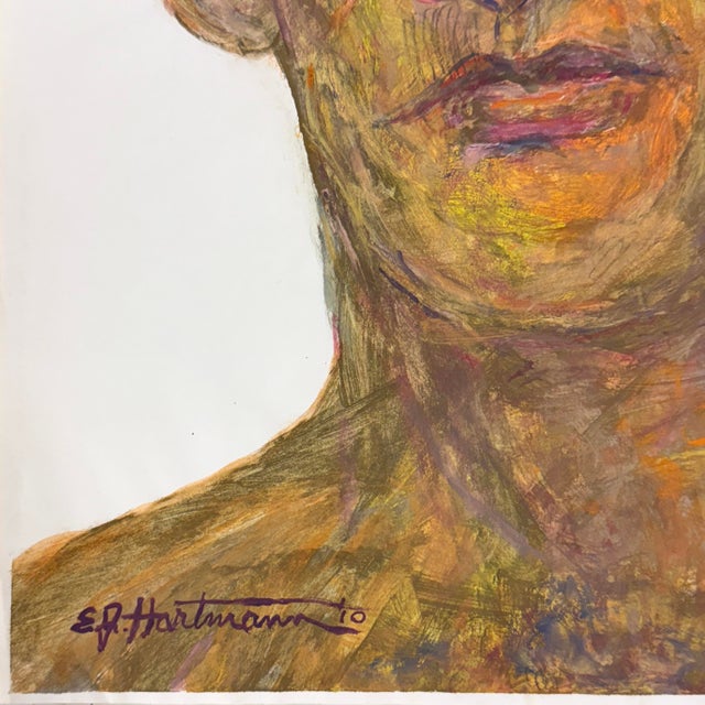 Portraiture Vintage Expressionist Portrait by e.j. Hartmann, Signed (Mixed Media on Paper) For Sale - Image 3 of 4