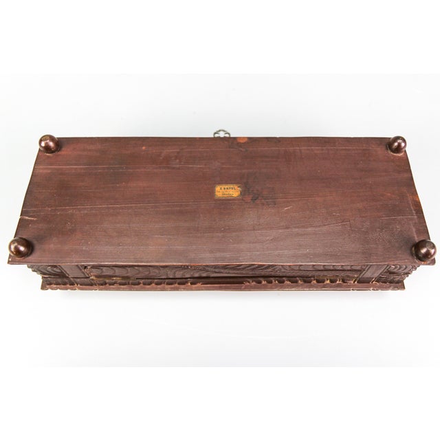 Antique Swiss Black Forest Dark Brown Carved Wood Glove Box, Ca. 1900s For Sale - Image 16 of 18