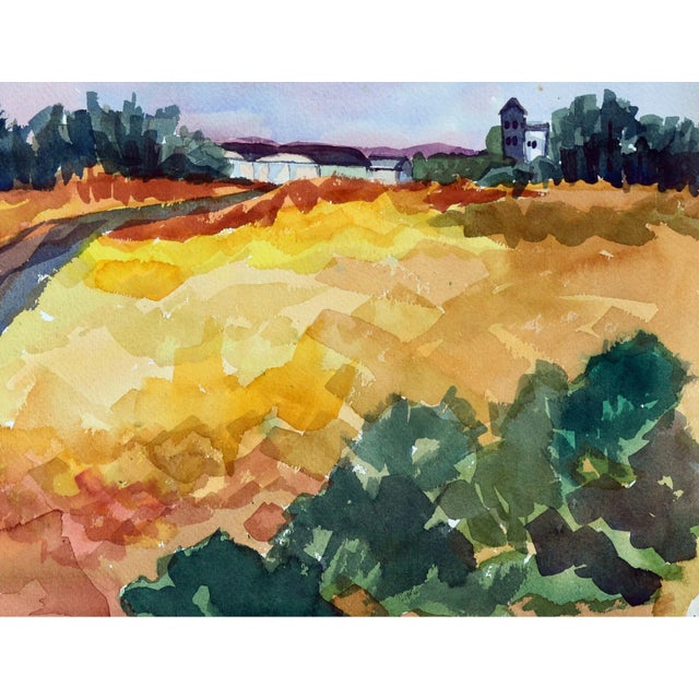 Doris Warner "House on the Hill" Watercolor Landscape 1970s For Sale - Image 4 of 5