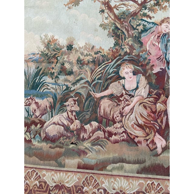Brown Vintage Aubusson Hand Woven Tapestry, 1990s For Sale - Image 8 of 18
