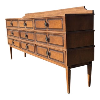 Mid-Century Asian-Inspired Walnut Nine-Drawer Credenza, 1960s For Sale