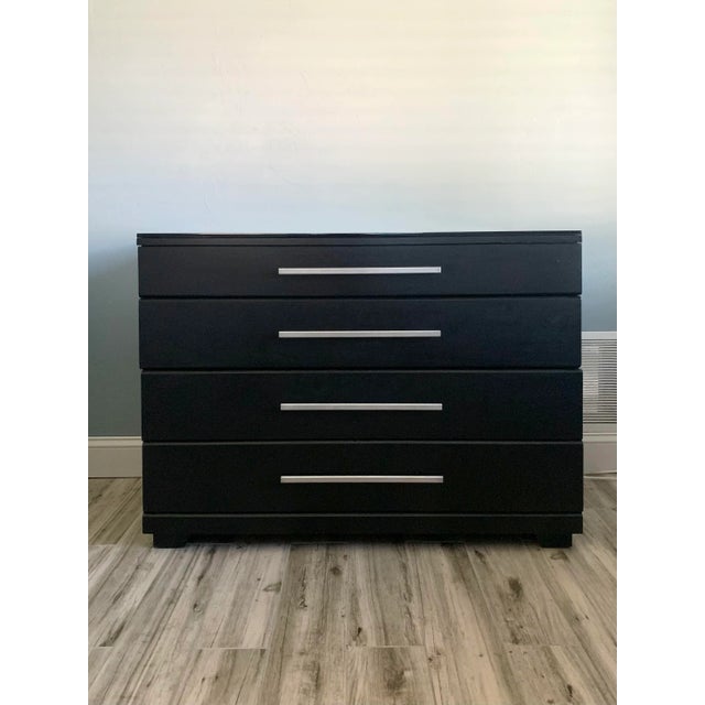 Wood 1950s Raymond Loewy for Mengel Chest of Drawers and Nightstand Set of 2 in Black With Glass Tops For Sale - Image 7 of 11