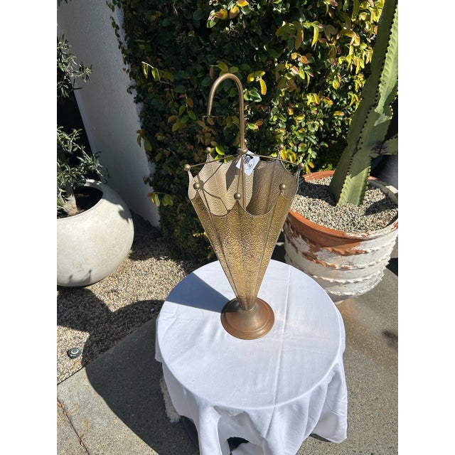 Vintage Embossed Brass Umbrella Stand With Hook Handle For Sale - Image 15 of 16