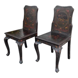 Pair of Antique Chinoiserie Decorated Chinese Hall Chairs