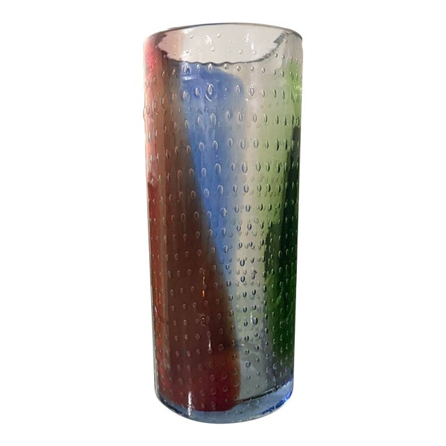 1960s Murano Glass Bullicante Controlled Bubble Rainbow Vase 11in For Sale