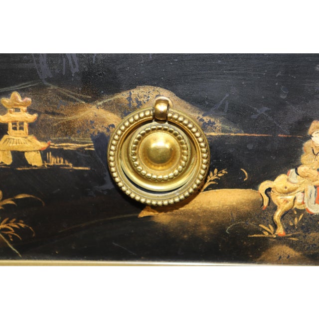 1940s Signed Maison Jansen Brass Mounted Chinoiserie Marble Top Louis XVI Commode For Sale - Image 10 of 14