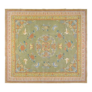Vintage Chinese Art Deco Hand Knotted Wool Rug, 10'10'' X 12'2'' For Sale