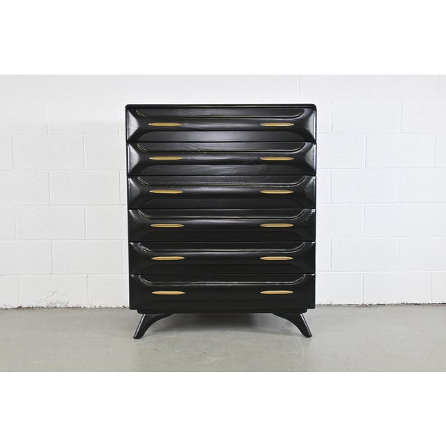 Franklin Shockey Mid Century Modern Sculpted Pine Highboy Dresser For Sale - Image 12 of 12