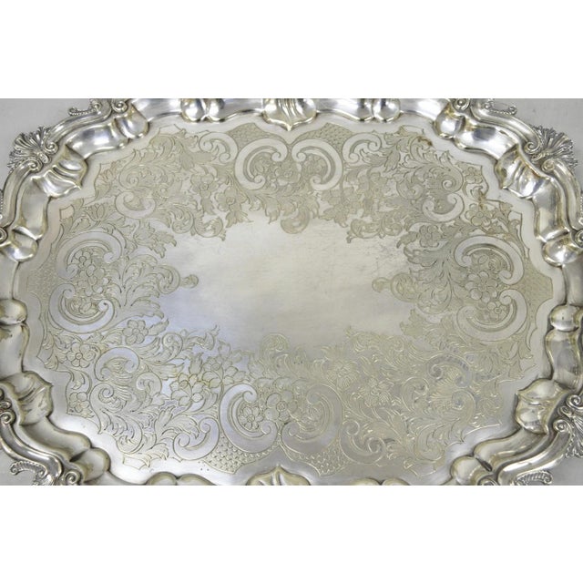 Victorian Antique Gorham English Victorian Silver Plated Scalloped Serving Platter Tray For Sale - Image 3 of 18