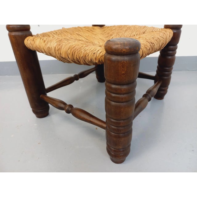 Vintage Brutalist Low Chair in Wood and Straw by Charles Dudouyt, 1940s For Sale - Image 12 of 13