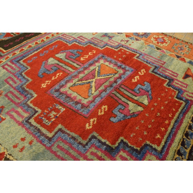 Happy Jewel Tones Multicolored Tribal Geometric Antique Rustic Turkish Yuruk Rug For Sale - Image 4 of 9