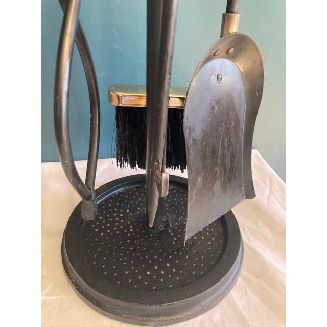 Vintage Brass & Cast Iron 5-Piece Fireplace Tool Set For Sale - Image 4 of 11