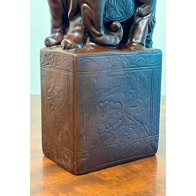 Brown Chinoiserie Asian Elephant Incised Soapstone Bookends, a Pair For Sale - Image 8 of 9