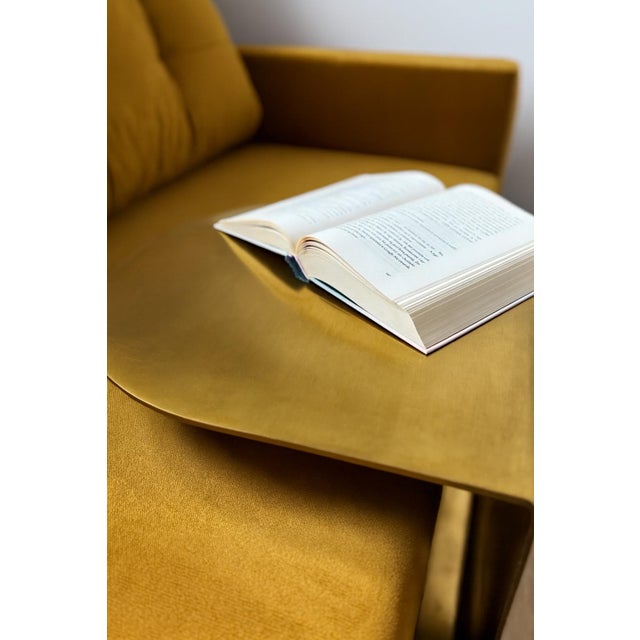 Contemporary C-Shaped Side Table in Brushed Brass by Veliento For Sale - Image 3 of 5