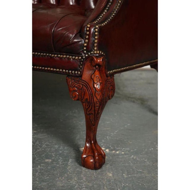 Regency Camel Back Chesterfield Sofa in Hand-Dyed Burgundy Leather For Sale - Image 6 of 10