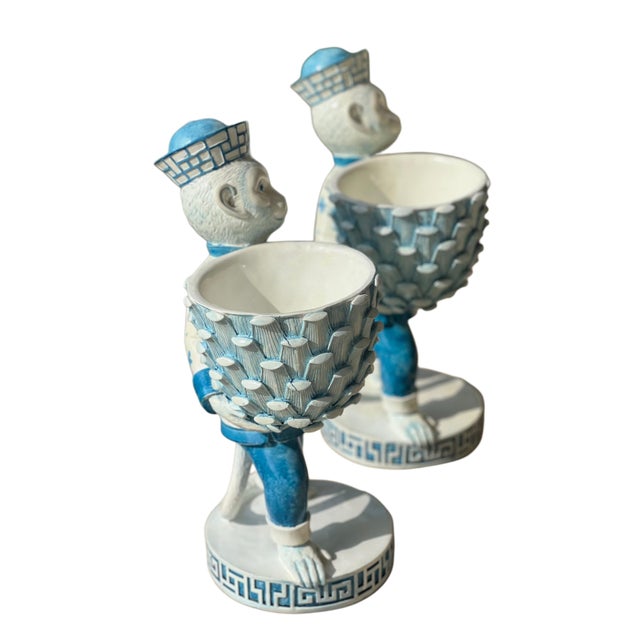 Pair Palm Beach Monkey’s Toting Artichoke Bowls For Sale - Image 4 of 18