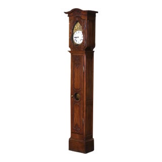 18th Century French Louis XV Carved Oak Grandfather Clock From Normandy For Sale