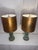 Vintage Mid Century Hollywood Regency Drip Glaze Ceramic Aqua, Brass & Gold Leaf Shaded Table Lamps, a Pair For Sale - Image 4 of 18