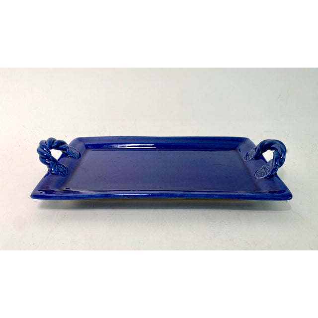 Late 20th Century Italian Glazed Blue Pottery Tray For Sale - Image 5 of 8