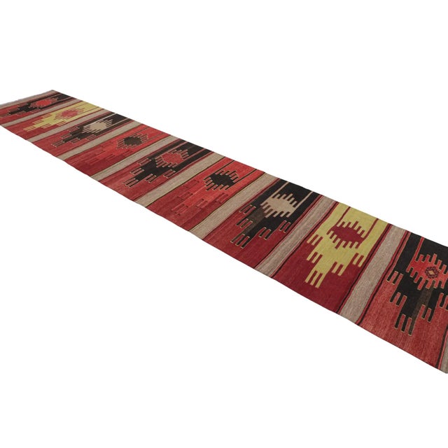 Traditional Vintage Mid-Century Sivas Red and Brown Wool Kilim Rug With Mint, Pink, and Blue Accents For Sale - Image 3 of 7