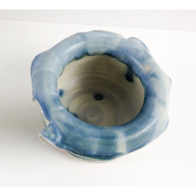 Early 20th Century Studio Pottery Hand Thrown Teal & White Vase For Sale - Image 5 of 7