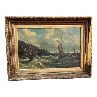Alfred Montague, View of a Stormy Sea, 1800s, Oil Painting on Canvas, Framed For Sale
