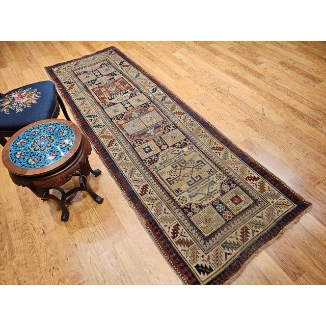 19th Century Antique Karachov Kazak Runner, Hand-Woven Wool, Caucasus, Late 1800s, 3' x 9' For Sale - Image 5 of 14