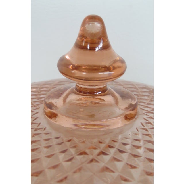 Glass Pink Depression Glass 3 Footed Candy Dish With Diamond Quilt Pattern Lid 4757b For Sale - Image 7 of 14