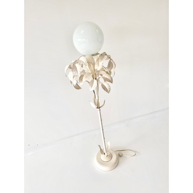 Italian Enamel White Leaf Tole Floor Lamp by Sergio Terzani, 1970s, in Very Good conditions. Designed 1970 to 1979 This...