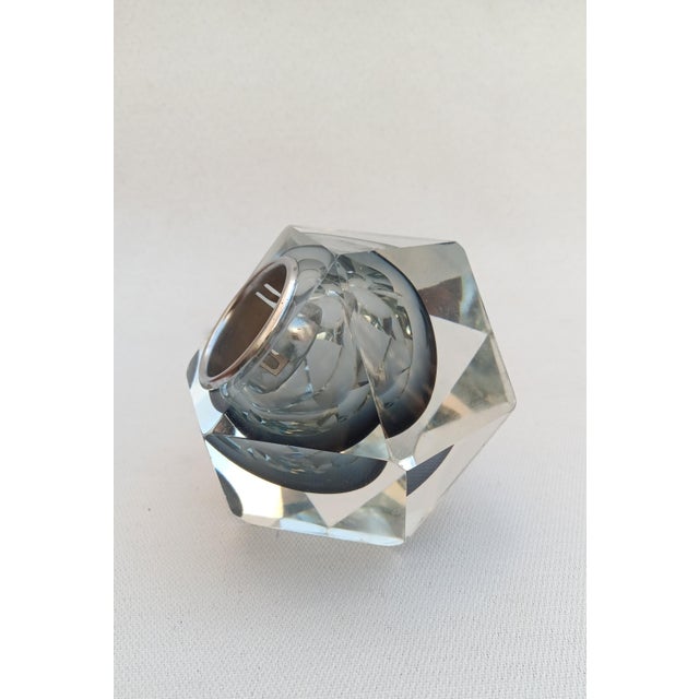 Italian Murano Faceted Sommerso Smoked Glass Candleholder, 1970s, in Very Good conditions. Designed 1970 to 1979