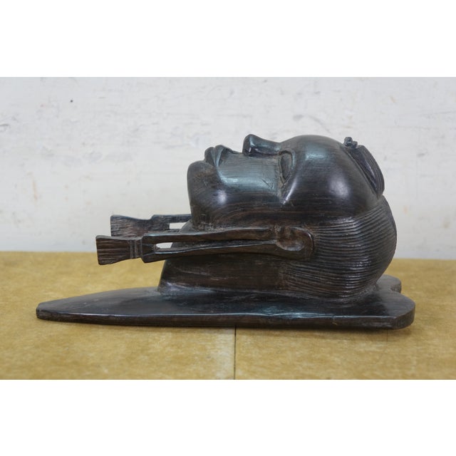 Late 20th Century Late 20th Century African Maasai Tribal Carved Ebony Face Head Bust Plaque Sculpture 10" For Sale - Image 5 of 10