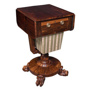 Antique Ladies Hobby Table, English, Drop Leaf, Sewing, Parlour, William IV For Sale