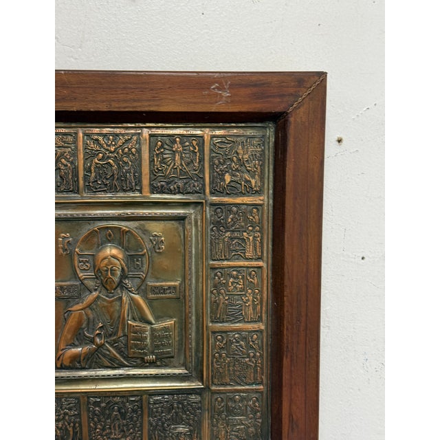 19th Century Russian Imperial Christian Brass Icon Jesus Christ Gold Mather Saints For Sale - Image 12 of 12
