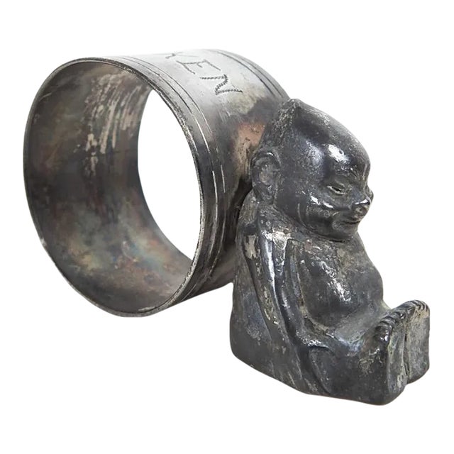 Antique Figural Billiken Silverplate Napkin Ring For Sale
