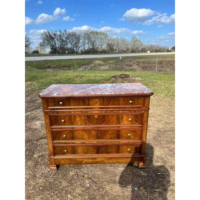 19th Century Louis Philippe Burl Walnut Marble Top Chest of Drawer / Commodes For Sale - Image 15 of 17