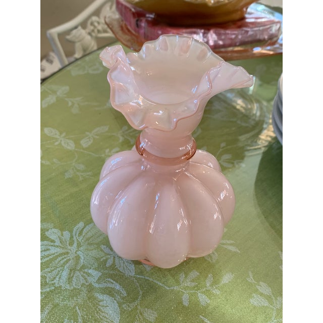 Vintage Fenton Ruffled Melon Rosaline Cased Glass Vase For Sale - Image 9 of 9