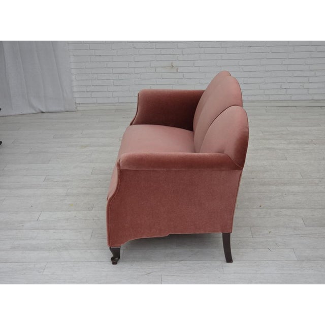 Vintage Danish Two-Seater Sofa in Salmon Pink Furniture Velour, 1950s For Sale - Image 16 of 18