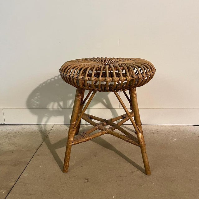 Vintage Franco Albini bamboo stool 42cm height 40cm diameter. This piece is attributed to the mentioned designer/maker. It...