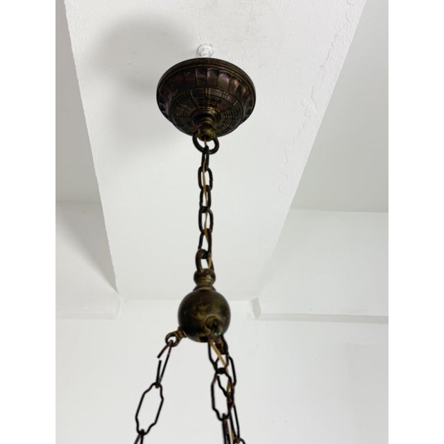 Metal Art Deco Pendant Lamp in Brass and Milk Glass, 1940s For Sale - Image 7 of 10