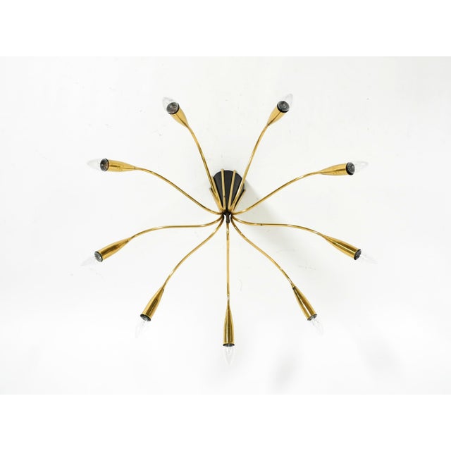 Metal Large Mid-Century Modern Brass 9-Arm Sputnik Chandelier, 1950s For Sale - Image 7 of 18