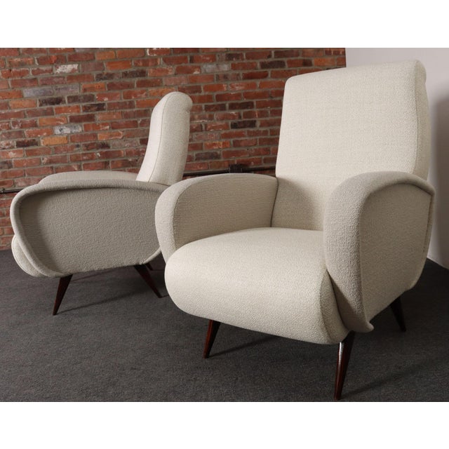 Pair of Italian Walnut and Gray and White Tweed Club Chairs After Marco Zanuso For Sale - Image 13 of 18