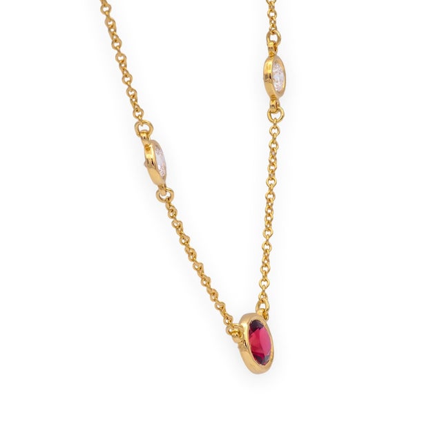 Contemporary Tiffany & Co Peretti 18k Gold Color by the Yard Ruby Diamond Necklace .50ct CNTR For Sale - Image 3 of 7