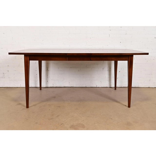Mid-Century Modern Broyhill Brasilia Mid-Century Modern Walnut Boat-Shaped Extension Dining Table, Newly Refinished For Sale - Image 3 of 13