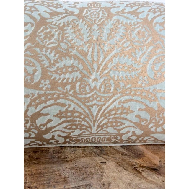 Custom Aquamarine & Gold Fortuny Lumbar Pillows For Sale - Image 9 of 12
