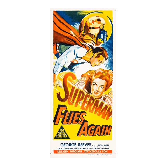 Superman Flies Again Original Vintage Movie Poster, Australian, 1954 For Sale