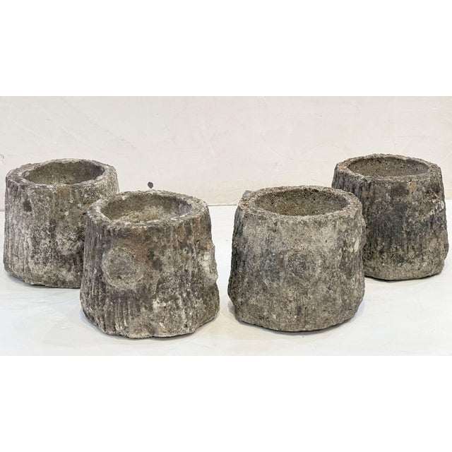 Stone Faux Bois Planter Urns or Garden Pots in Shape of Tree Trunk - Four Available For Sale - Image 7 of 11