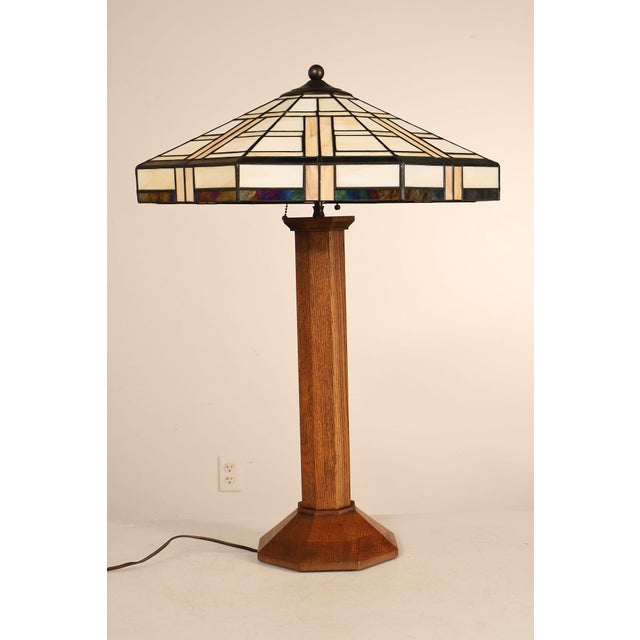 Late 20th Century Stickley Mission Collection Table Lamp With Leaded Glass Shade For Sale - Image 13 of 18