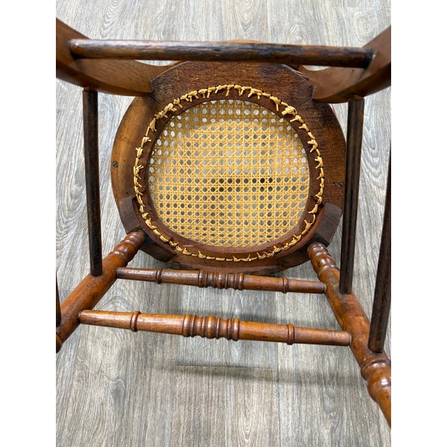 Antique Victorian Curved Ladder Back Hand Caned Armchairs - Pair For Sale - Image 11 of 11